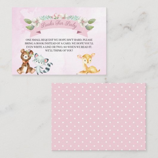 Woodland Baby Girl Books for Baby Enclosure Card Informatiekaartje (Voorkant / Achterkant)