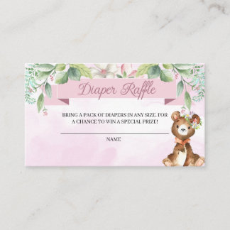 Woodland Baby Girl Diaper Raffle Enclosure Card Informatiekaartje