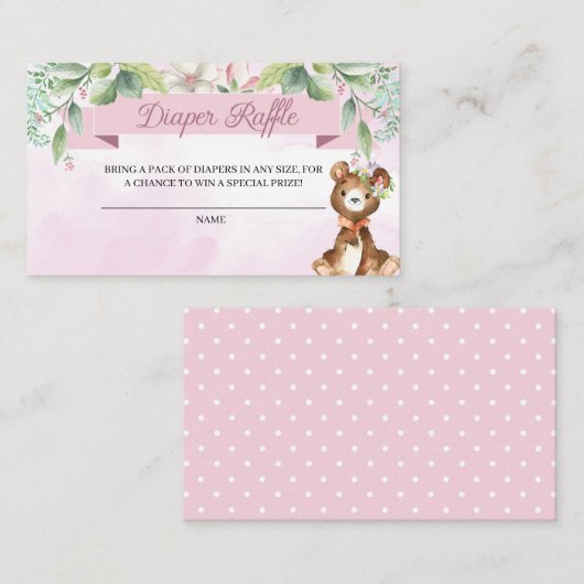 Woodland Baby Girl Diaper Raffle Enclosure Card Informatiekaartje (Voorkant / Achterkant)