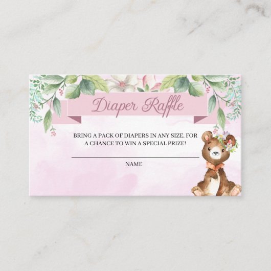Woodland Baby Girl Diaper Raffle Enclosure Card Informatiekaartje (Voorkant)