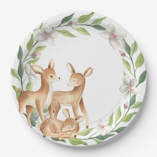Woodland Baby Herten Baby shower Papier Bord (Voorkant)