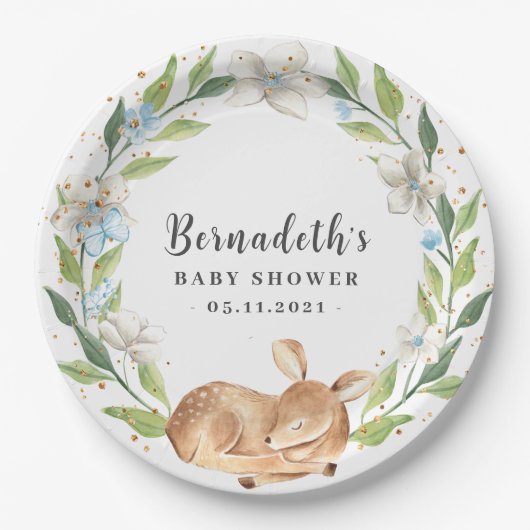 Woodland Baby Herten Baby shower Papier Bord (Voorkant)