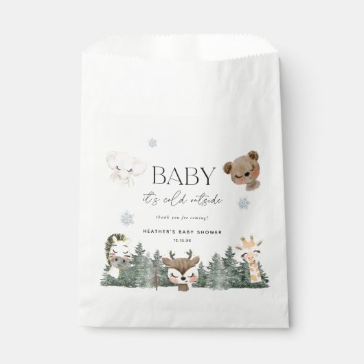 Woodland Baby Het is koud buiten Baby shower Bedankzakje (Voorkant)