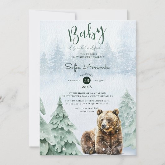 Woodland Baby Het is koud buiten Baby shower Kaart (Voorkant)