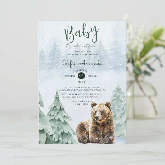 Woodland Baby Het is koud buiten Baby shower Kaart (Staand voorkant)