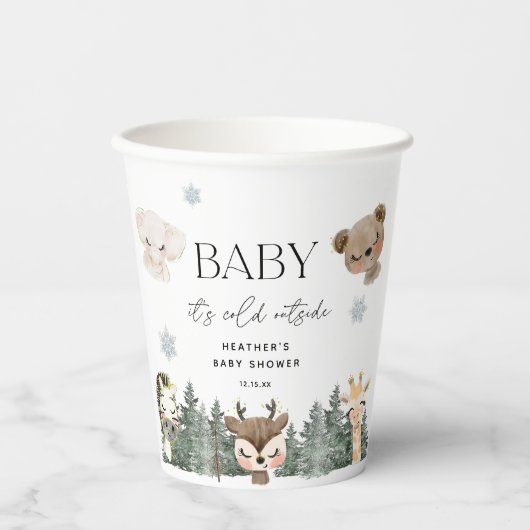 Woodland Baby Het is koud buiten Baby shower Papieren Bekers (Voorkant)