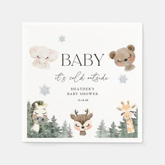 Woodland Baby Het is koud buiten Baby shower Servet (Voorkant)