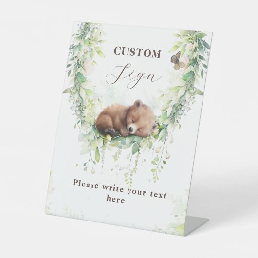 Woodland Baby Jongen Douche Aangepast teken Reclamebord Met Voetstuk (Voorkant)