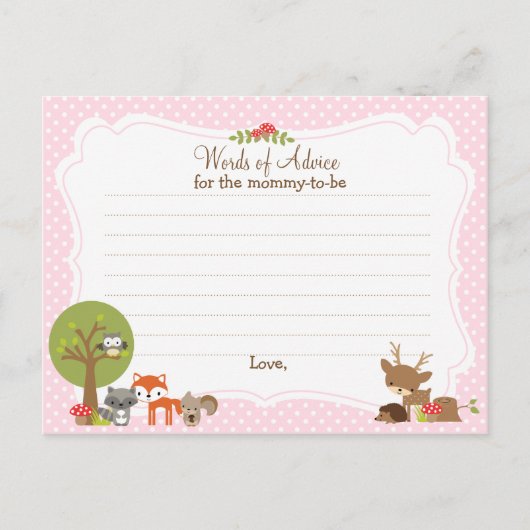 Woodland Baby shower Advice Card voor moeder Advieskaart (Voorkant)