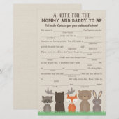 Woodland Baby shower Advice Game Kaarten (Voorkant / Achterkant)