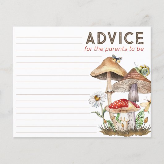 Woodland Baby shower Advies Kaart | grillige mushr (Voorkant)
