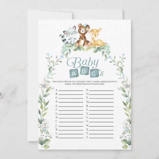 Woodland Baby shower Baby ABC's Game Kaart (Voorkant)