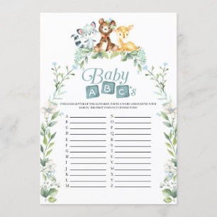 Woodland Baby shower Baby ABC's Game Kaart
