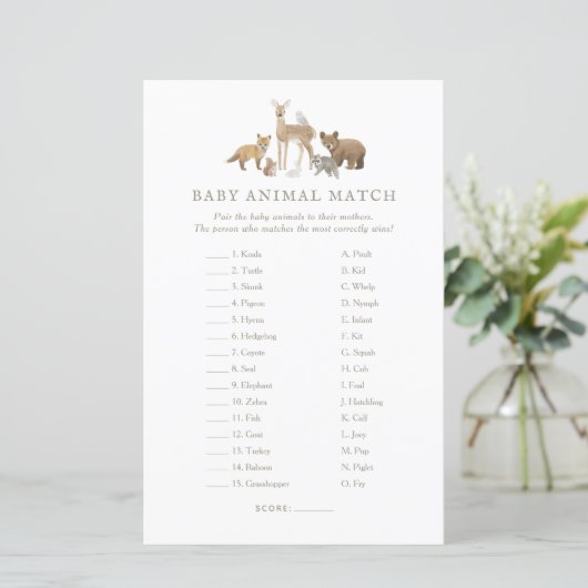 Woodland Baby shower Baby Animal Match Game (Staand voorkant)