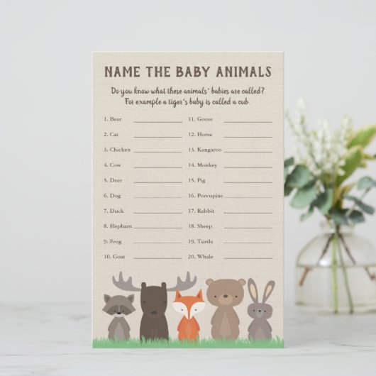 Woodland Baby shower Baby Animal Name Game (Staand voorkant)