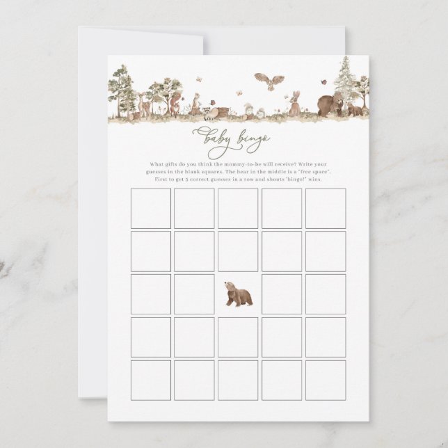 Woodland Baby shower Baby Bingogame (Voorkant)