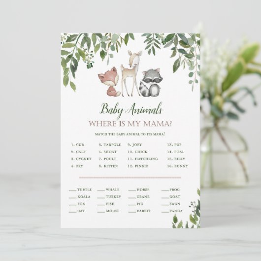 Woodland Baby shower Baby Dieren Spel 5x7 Kaart (Staand voorkant)