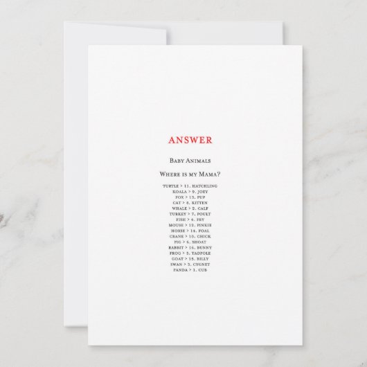 Woodland Baby shower Baby Dieren Spel 5x7 Kaart (Achterkant)