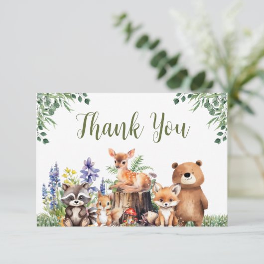Woodland Baby shower | Bedankt kaart (Staand voorkant)
