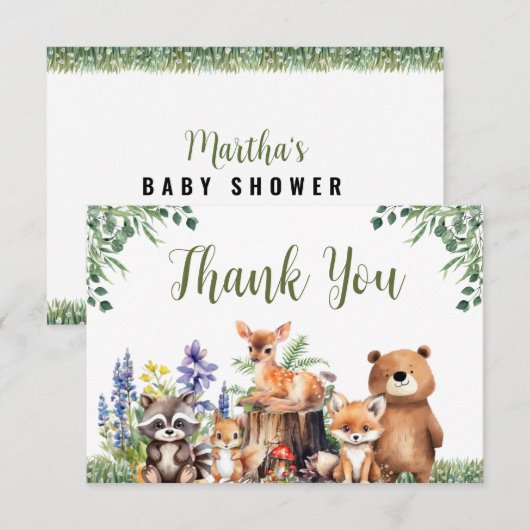 Woodland Baby shower | Bedankt kaart (Voorkant / Achterkant)