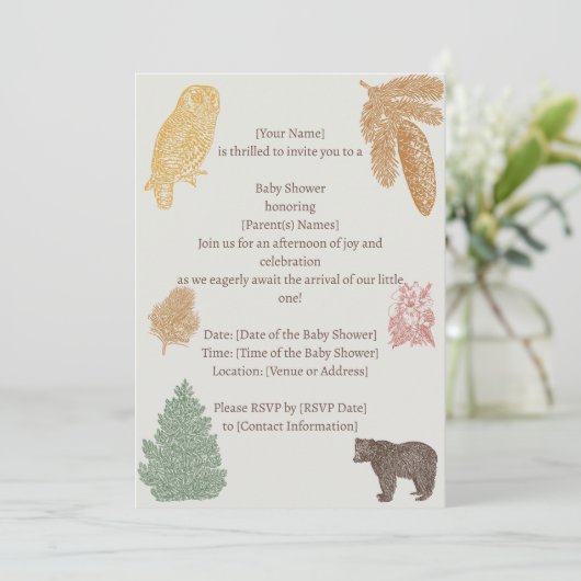  Woodland Baby shower-Beren, Moose, Uilen Kaart (Staand voorkant)