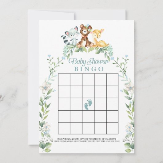Woodland Baby shower Bingo Game Kaart (Voorkant)