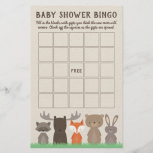 Woodland Baby shower Bingo Game Kaarten