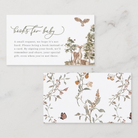 Woodland Baby shower Boeken voor Baby shower Visitekaartje (Voorkant / Achterkant)