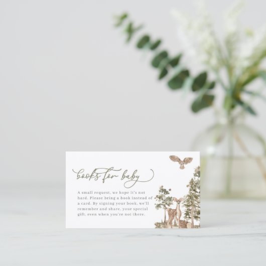 Woodland Baby shower Boeken voor Baby shower Visitekaartje (Staand voorkant)
