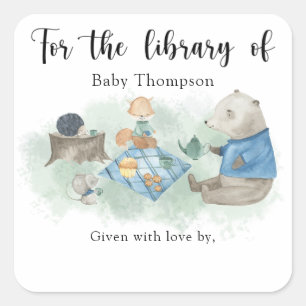 Woodland Baby shower boekenplaat, boeken voor baby Vierkante Sticker