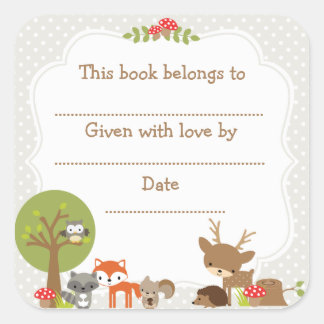 Woodland Baby shower Boekplaat sticker grijs