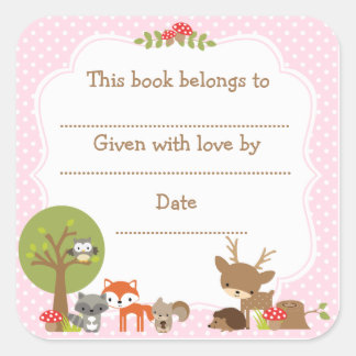 Woodland Baby shower Boekplaat sticker roze