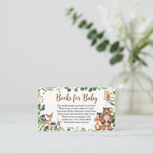 Woodland Baby Shower Books for Baby Visitekaartje (Staand voorkant)