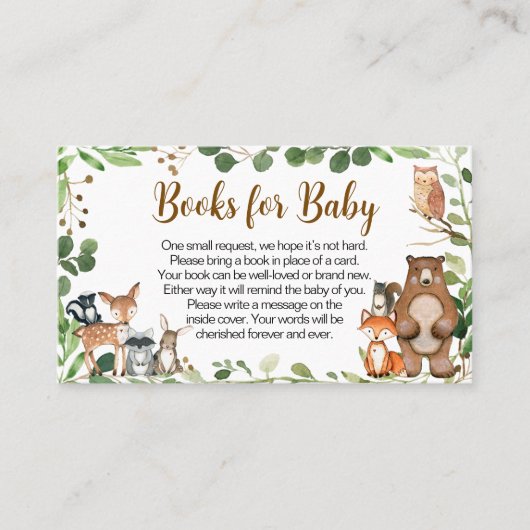 Woodland Baby Shower Books for Baby Visitekaartje (Voorkant)