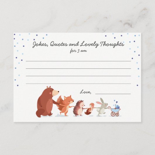 Woodland baby shower Boy Blue Diapers game card Advieskaart (Voorkant)