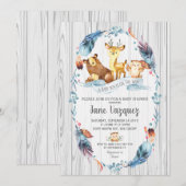 Woodland Baby shower Boy Boho Forest Animals Kaart (Voorkant / Achterkant)