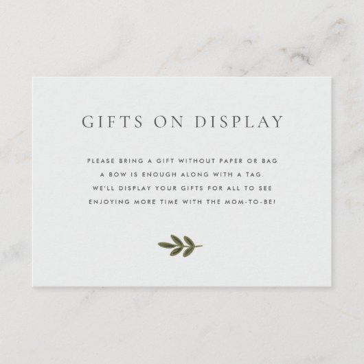 Woodland Baby shower Cadeaus op Display Kaart (Voorkant)