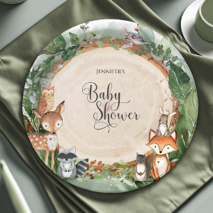 Woodland Baby shower Classic Round Papieren Bordje