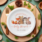 Woodland Baby shower Cute Forest Animal Red Script Papieren Bordje