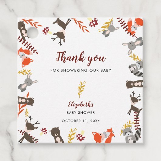 Woodland Baby shower Cute Forest Dank u Herfst Bedankjes Labels (Voorkant)