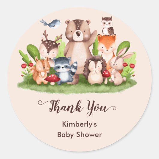 Woodland Baby shower Dank u voor de Stickers (Voorkant)