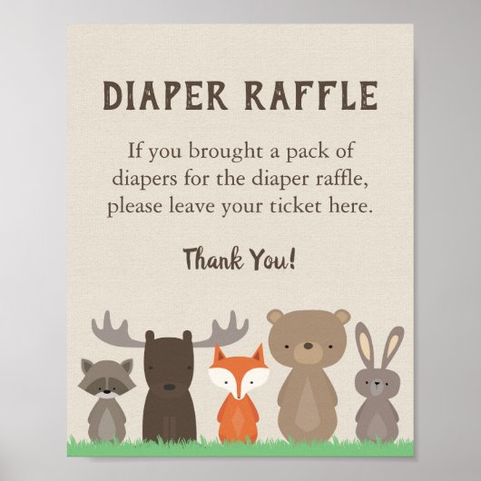 Woodland Baby shower Diaper Raffle Sign Poster (Voorkant)