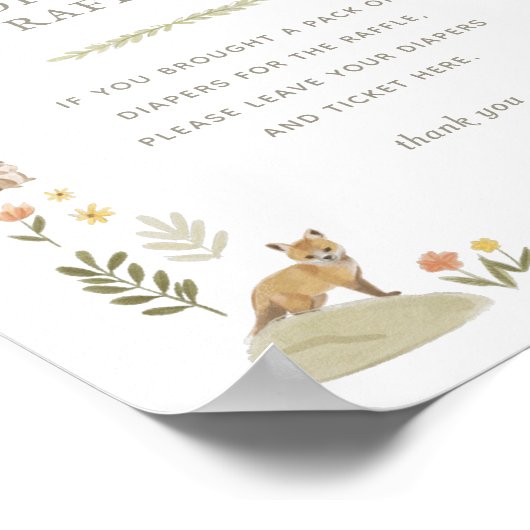 Woodland Baby shower Diaper Raffle Sign Poster (Hoek)