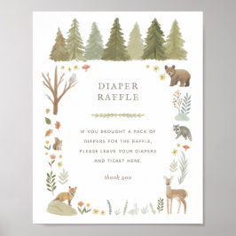 Woodland Baby shower Diaper Raffle Sign Poster