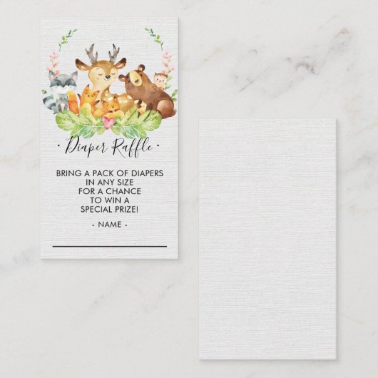 Woodland Baby shower Diaper Raffle Ticket Informatiekaartje (Voorkant / Achterkant)