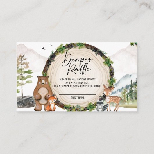 Woodland Baby shower Diaper Raffle Tickets Enclosu Informatiekaartje (Voorkant)