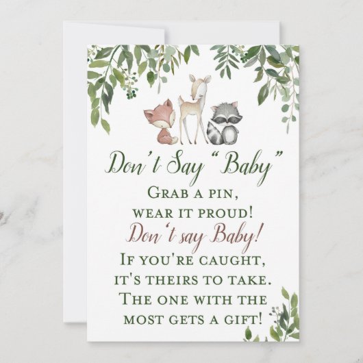 Woodland Baby shower Dont Say Baby Sign 5x7 Kaart (Voorkant)