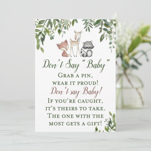 Woodland Baby shower Dont Say Baby Sign 5x7 Kaart (Staand voorkant)