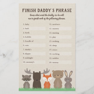 Woodland Baby shower Finish Papa's Phrase Game Flyer