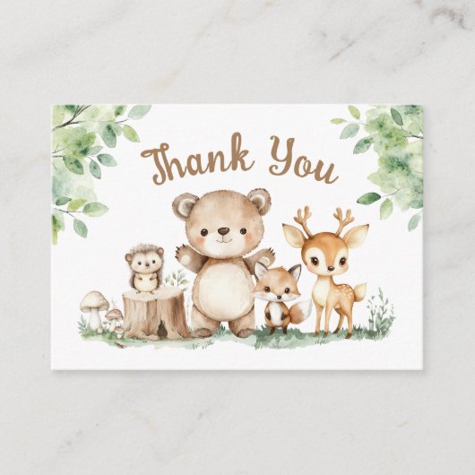 Woodland Baby shower Forest Flat Dank u kaart (Voorkant)